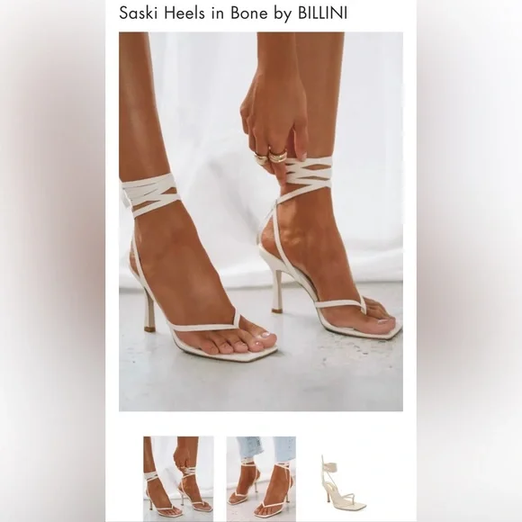 Saski by Billini is a modern, strappy heel. In the SOLD OUT color bone. - Picture 3 of 5